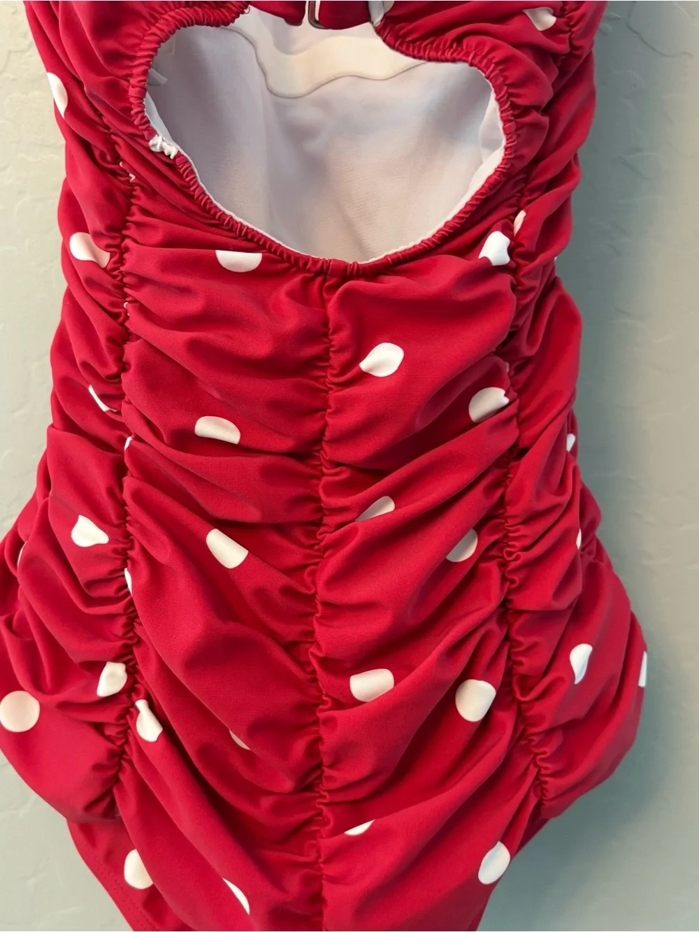 Unique vintage swim mansfield halter red white one piece dot swimsuit medium